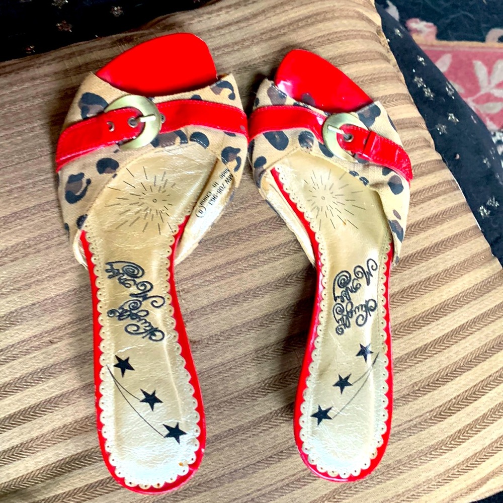 Cute sandals by Naughty Monkey..red/leopard size 8..inside mark right shoe